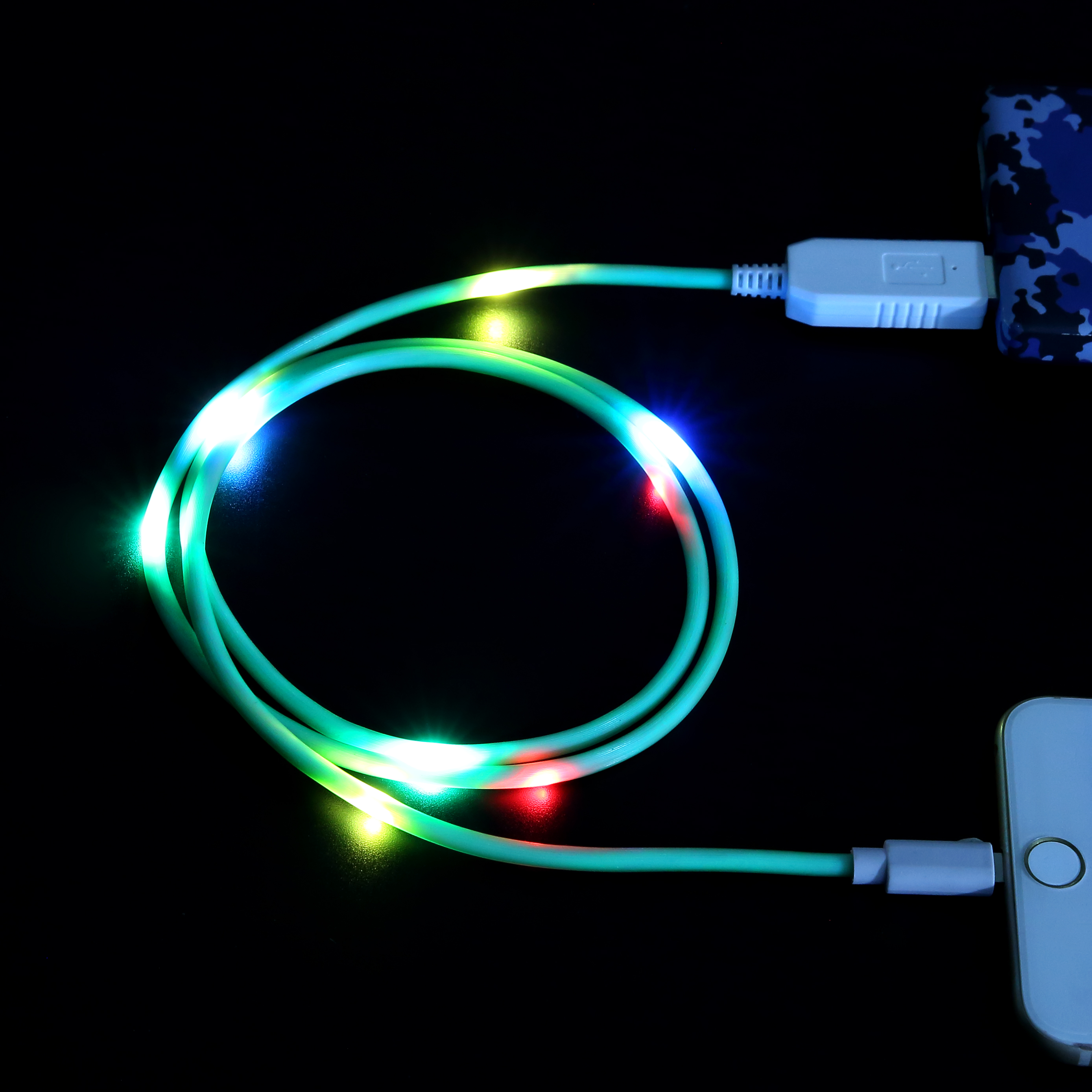抖音爆款  个性创意 声控节拍数据线 LED七彩发光线